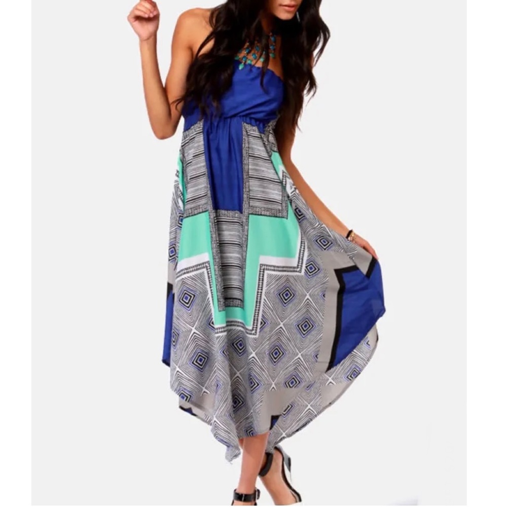 Roxy Floating By Strapless Blue Print Dress